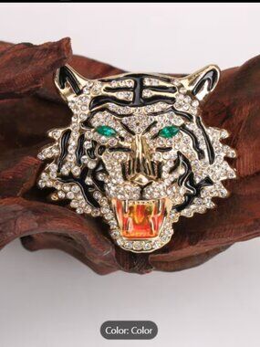 Bright Colorful Enamel Goldtoned Crystal Sparkly Tiger Fashion Brooch
